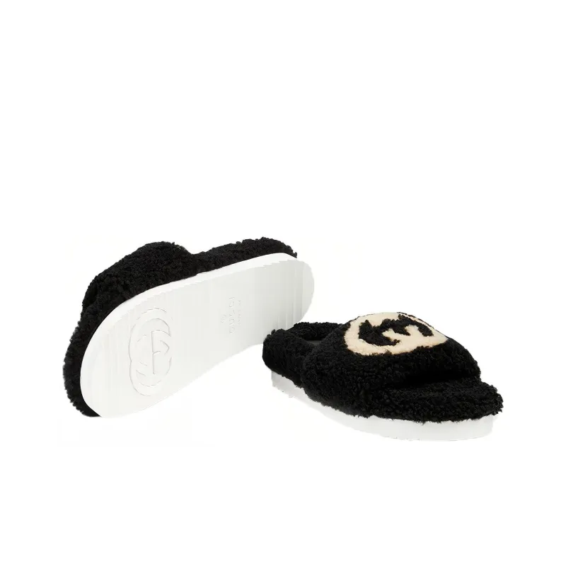 GUCCI Women's Slide 'Interlocking G Merino Wool Black' Women's-4