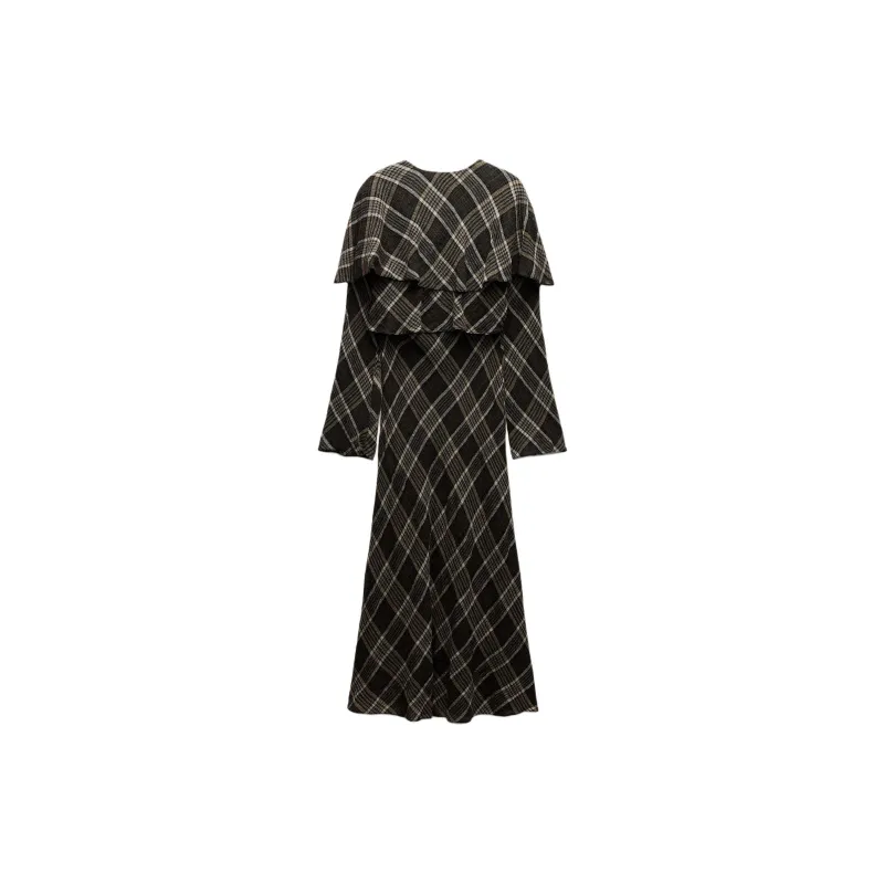 ZARA ZW Series Long-Sleeved Dresses Women's Brown/White-1