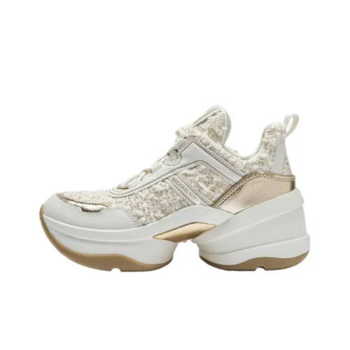 MICHAEL KORS Olympia Low Top Casual Shoes 8cm Women's Milk White & Gold