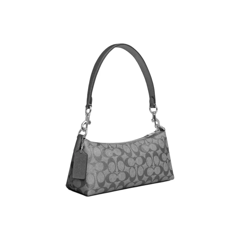 COACH Charlotte Coated Canvas Handbag Shoulder Bag Medium Size Women's Silver & Bronze Multicolor-1