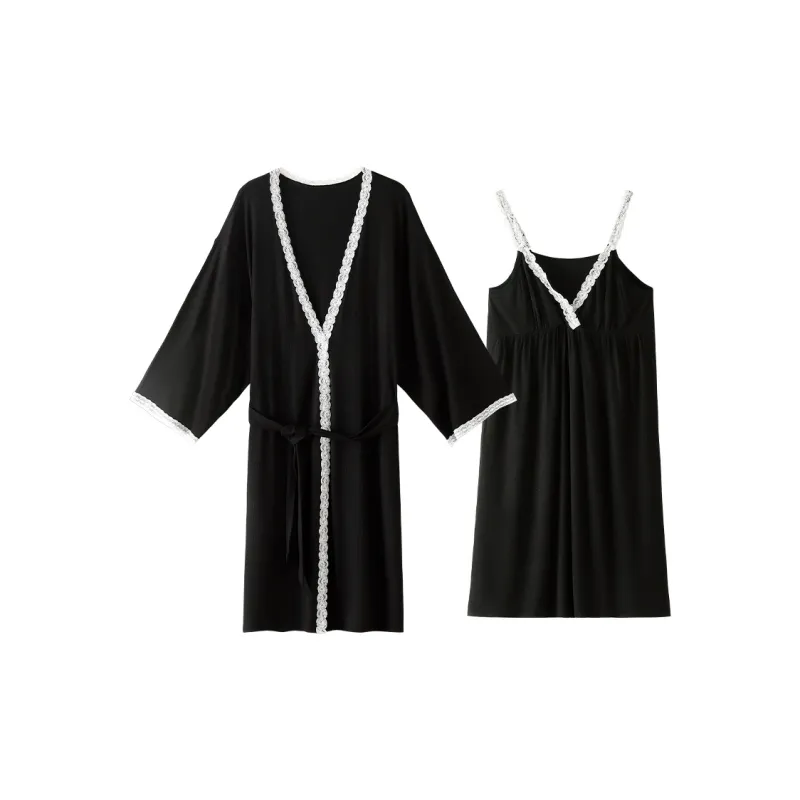 XIAFENYAN Nightgown Set Women's Black-0
