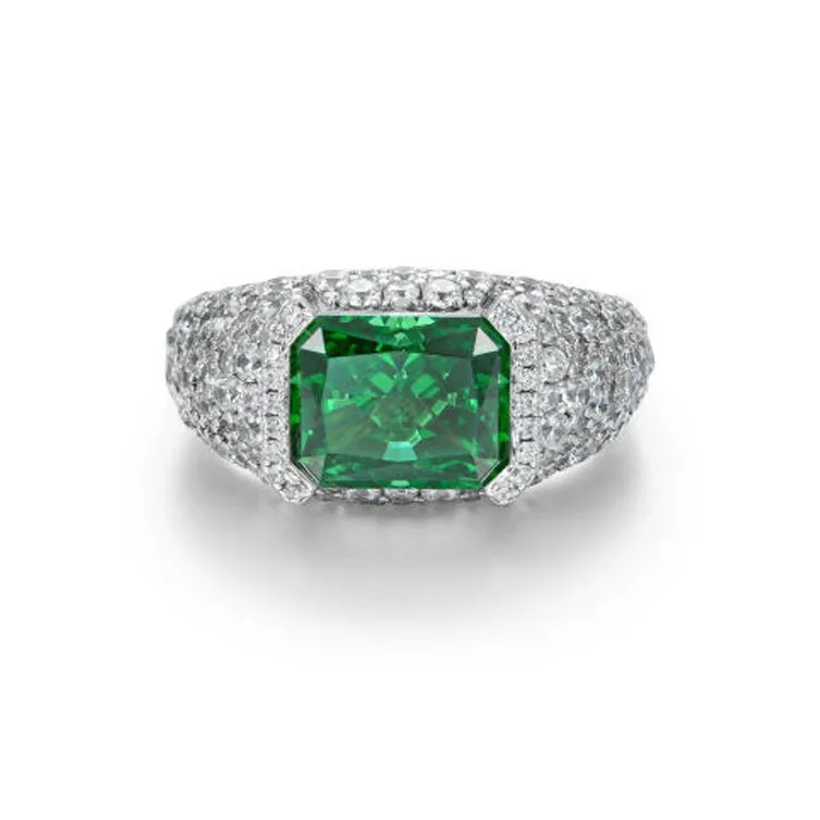 APORRO Octagonal Main Stone Fully Set With Large And Small Diamonds Rings Unisex 18K White Gold Plated-7