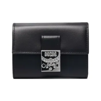 MCM Patricia Visetos Cow Leather Wallet Mini Women's Black