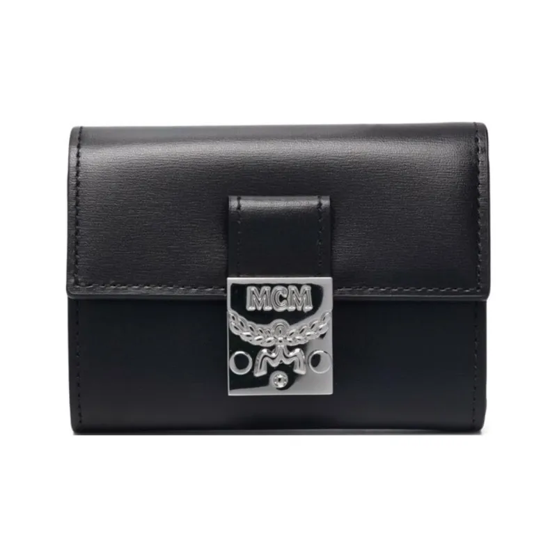 MCM Patricia Visetos Cow Leather Wallet Mini Women's Black-0