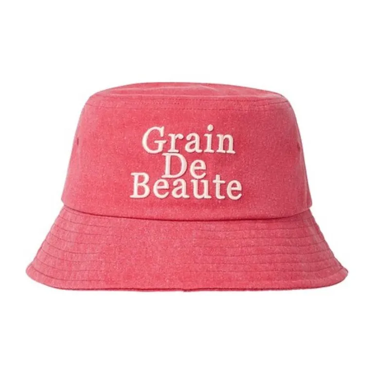 GRAIN DE BEAUTE Cotton Fabric Bucket Hats Unisex Rose Red-0