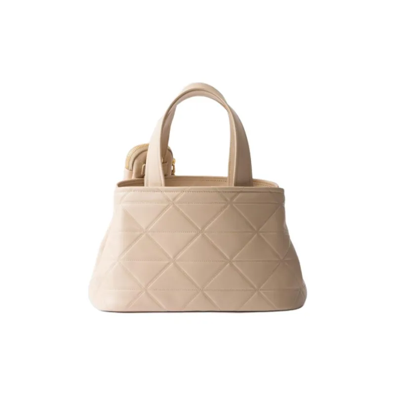 PRADA Quilting Leather Shoulder Bag Crossbody Bag Handbag Small Size Women's Light Brown-2