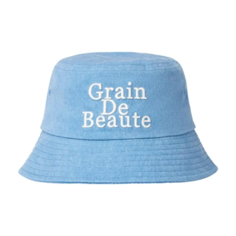 GRAIN DE BEAUTE Cotton Fabric Bucket Hats Unisex Blue-0