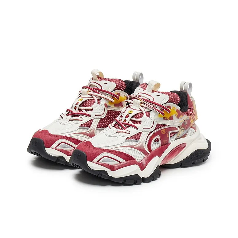 Champion Year Of The Snake Fang Shark Shoes Power Armor Low-Top Chunky Sneakers Men's Ash Red/Milk White-2