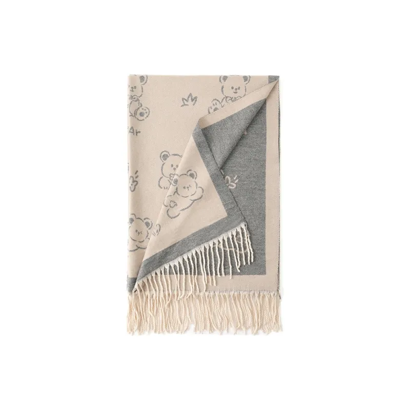 FREE RABBITⅡ Korean Style Double Sided Jacquard Fashion Warm Thickened Fringe Shawl Scarf Unisex-5