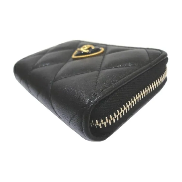CHANEL Lambskin With Vinyl Leather Coin Purse Women's Black-2