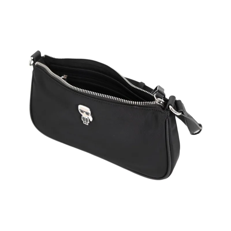 KARL LAGERFELD Nylon With Top Grain Cow Leather Handbag, Shoulder Bag, Crossbody Bag Women's Black-7