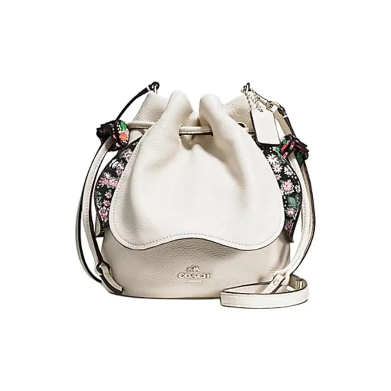COACH Petal Pebbled Leather Bucket Bag Handbag Shoulder Bag Crossbody Bag Small Size Women's White-3