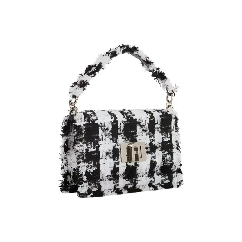Furla 1927 Collection Plaid Pearl Velvet Fabric Handbag Shoulder Bag Crossbody Bag Mini Women's White & Black-1