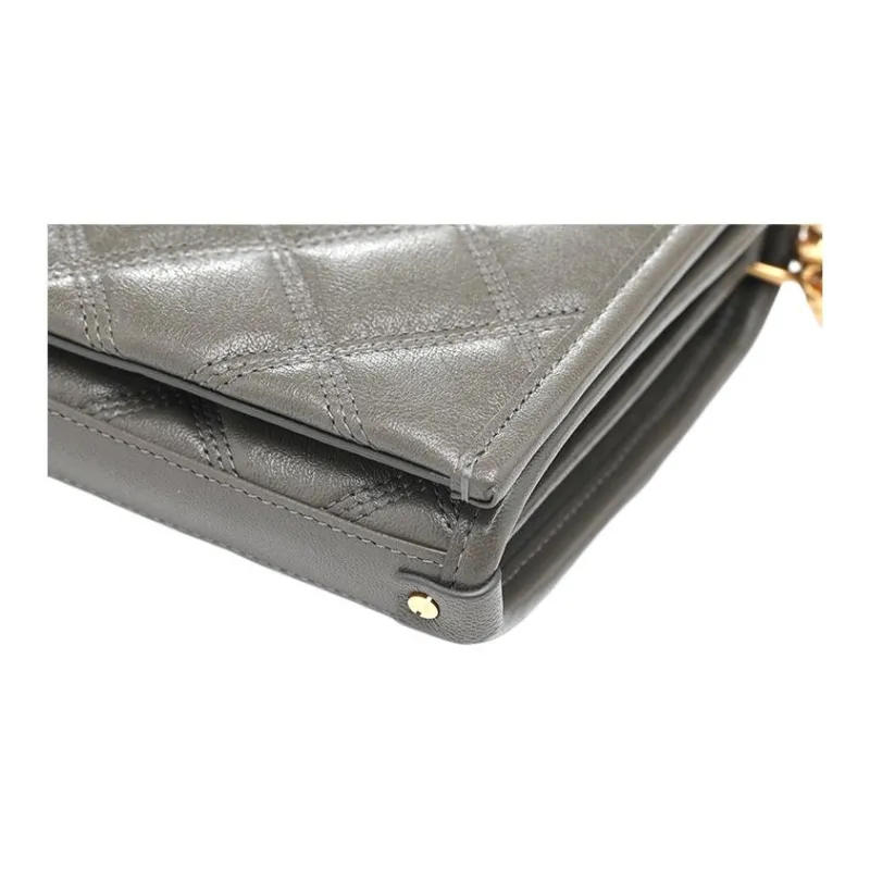 SAINT LAURENT BECKY Lambskin Chain Wallet Shoulder Bag Crossbody Bag Women's Gray-3