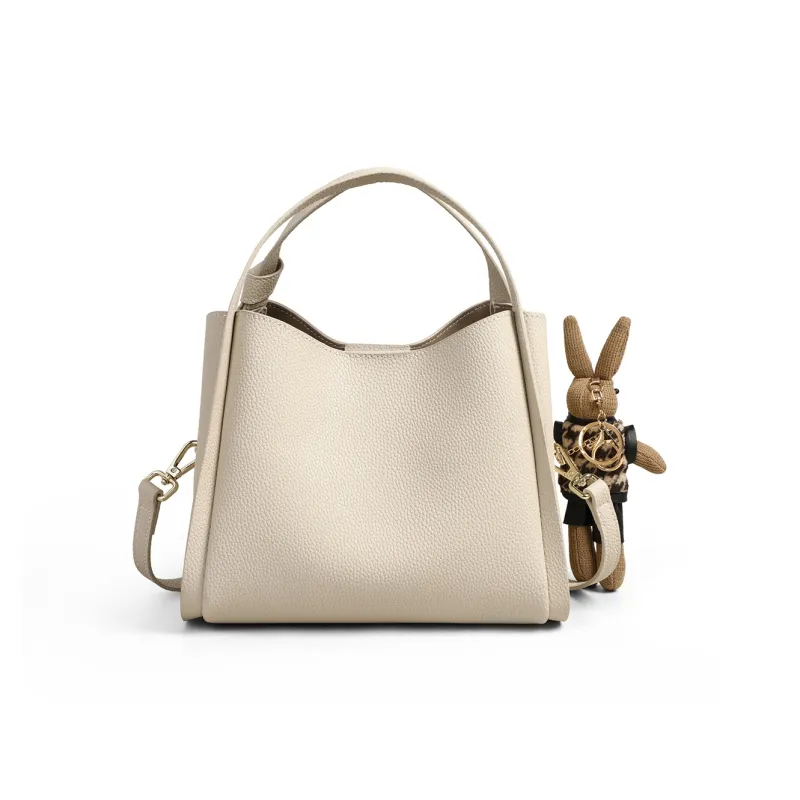 PT'SON Cow Leather Basket Bag, Bucket Bag, Handbag, Crossbody Bag, Shoulder Bag Regular Women's Elephant Gray/Ecru-10