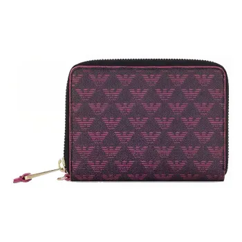 EMPORIO ARMANI Leather Wallet Clutch Women's Black & Fuchsia
