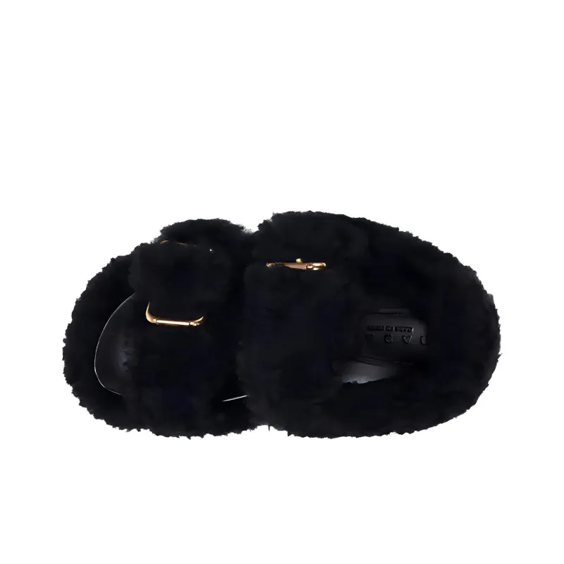 MARNI Women's Fussbett Shearling Double Buckle Sandal 'Black'-4