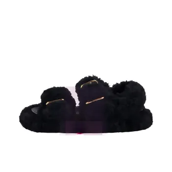 MARNI Women's Fussbett Shearling Double Buckle Sandal 'Black'