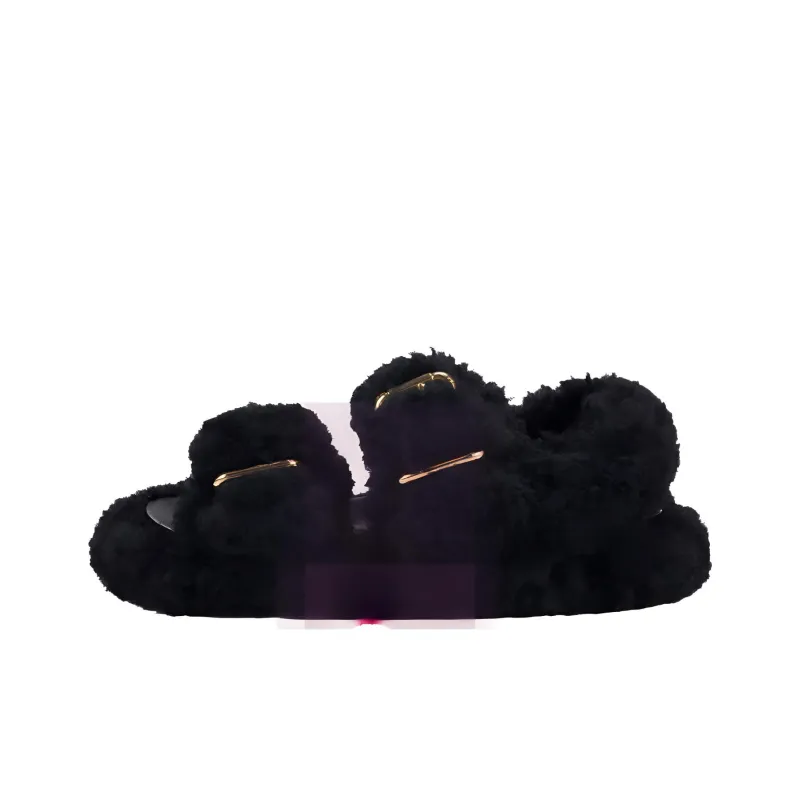 MARNI Women's Fussbett Shearling Double Buckle Sandal 'Black'-0
