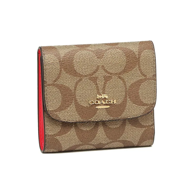 COACH Canvas Wallet Women's Brown & Rose Red-1