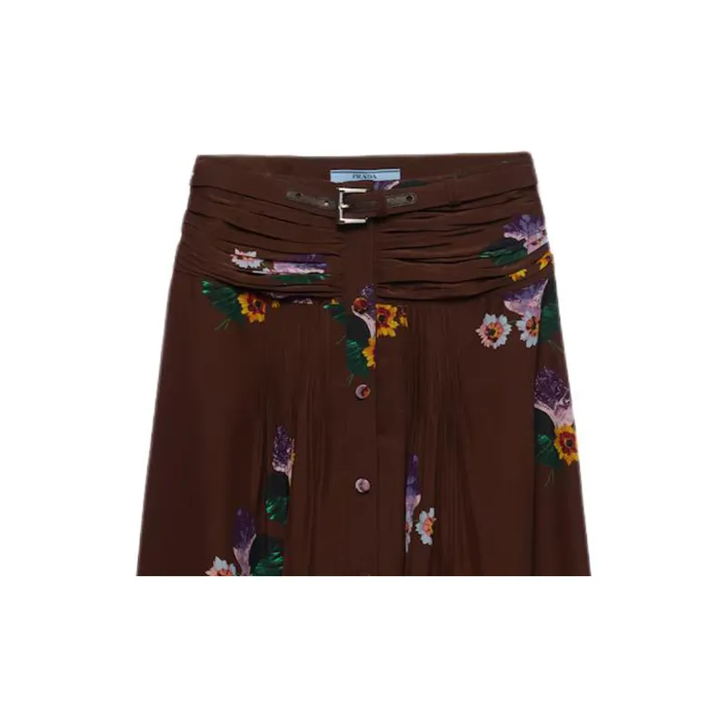 PRADA Floral-Printed Belted Midi Skirt-2