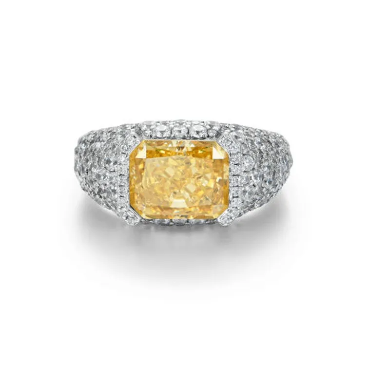 APORRO Octagonal Main Stone Fully Set With Large And Small Diamonds Rings Unisex 18K White Gold Plated-15