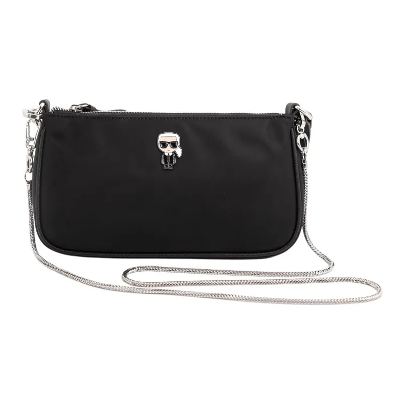 KARL LAGERFELD Nylon With Top Grain Cow Leather Handbag, Shoulder Bag, Crossbody Bag Women's Black-3