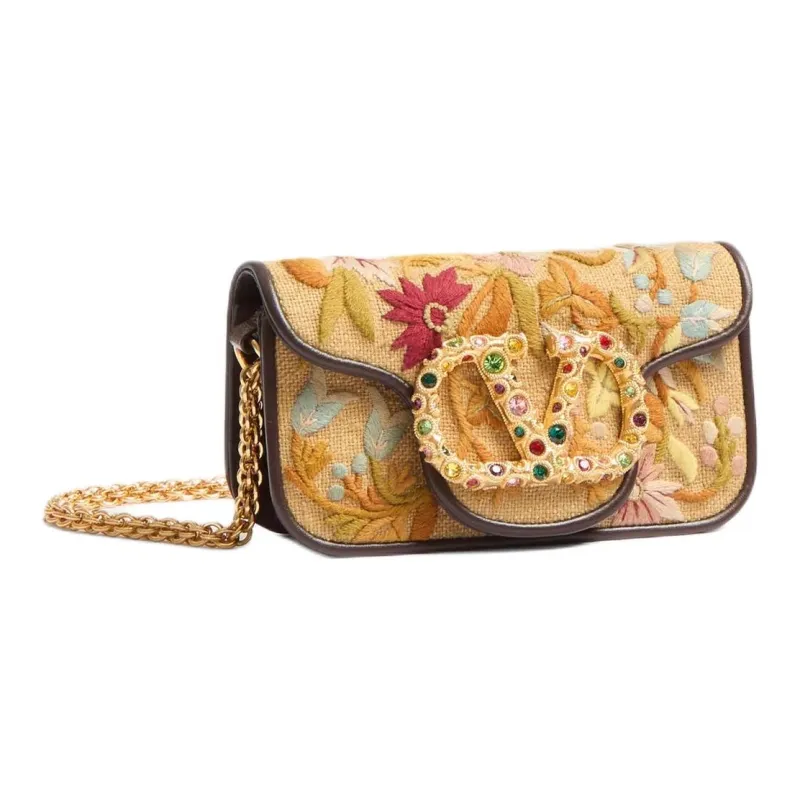 Valentino Embroidery Shoulder Bag Crossbody Bag Handbag Small Size Women's Tobacco-1
