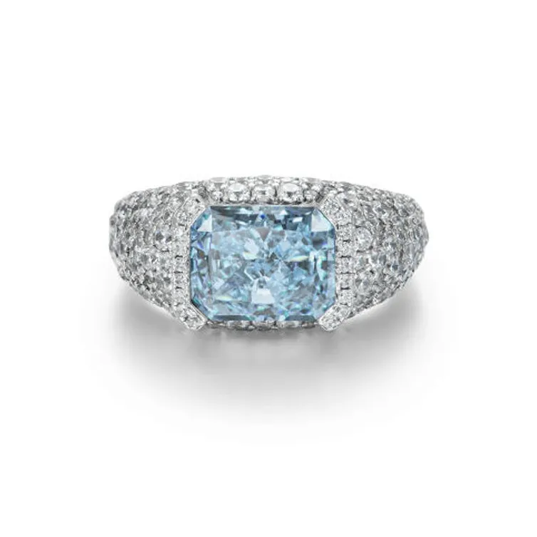APORRO Octagonal Main Stone Fully Set With Large And Small Diamonds Rings Unisex 18K White Gold Plated-11