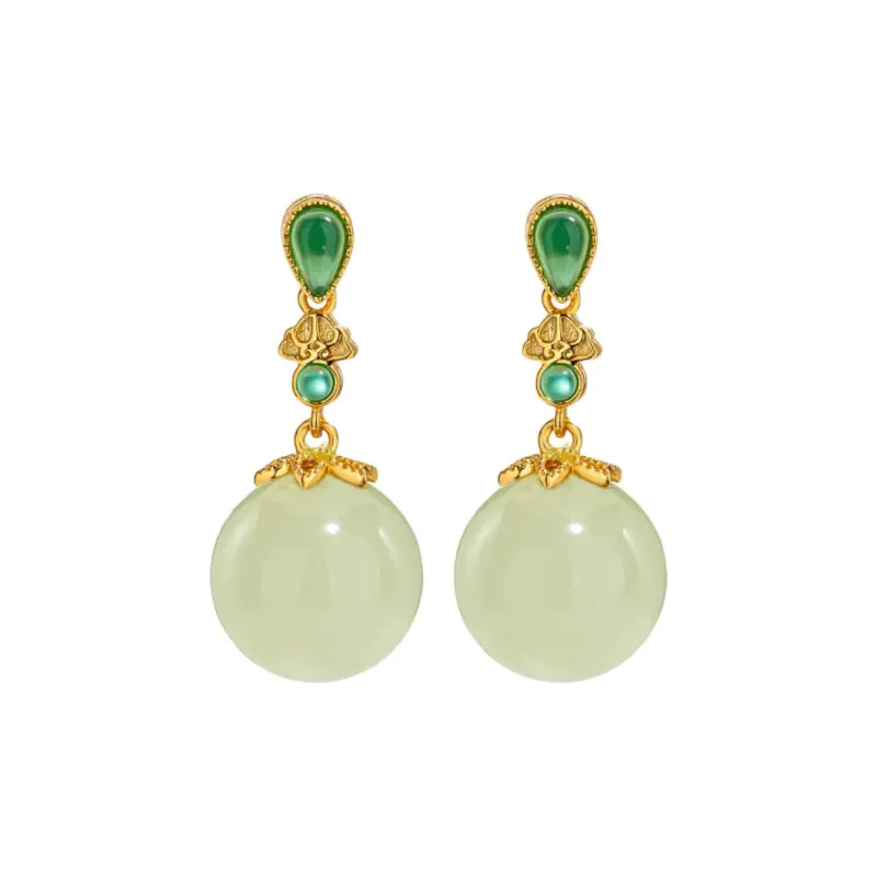 Encounter Gift Hetian Jade Earrings Pale Greenish White Jade Women's-5