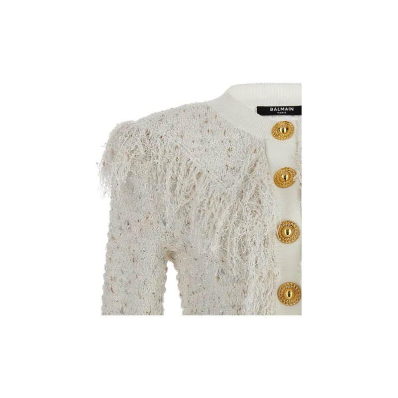 BALMAIN Fringed Metallic Cardigan-4