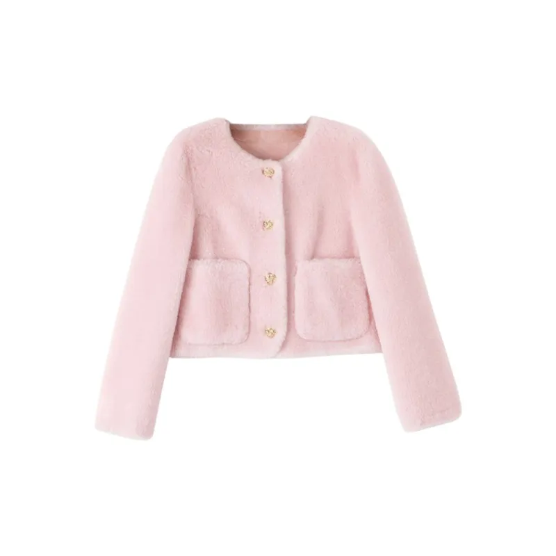 Late White Short Coats Women's Pink-1