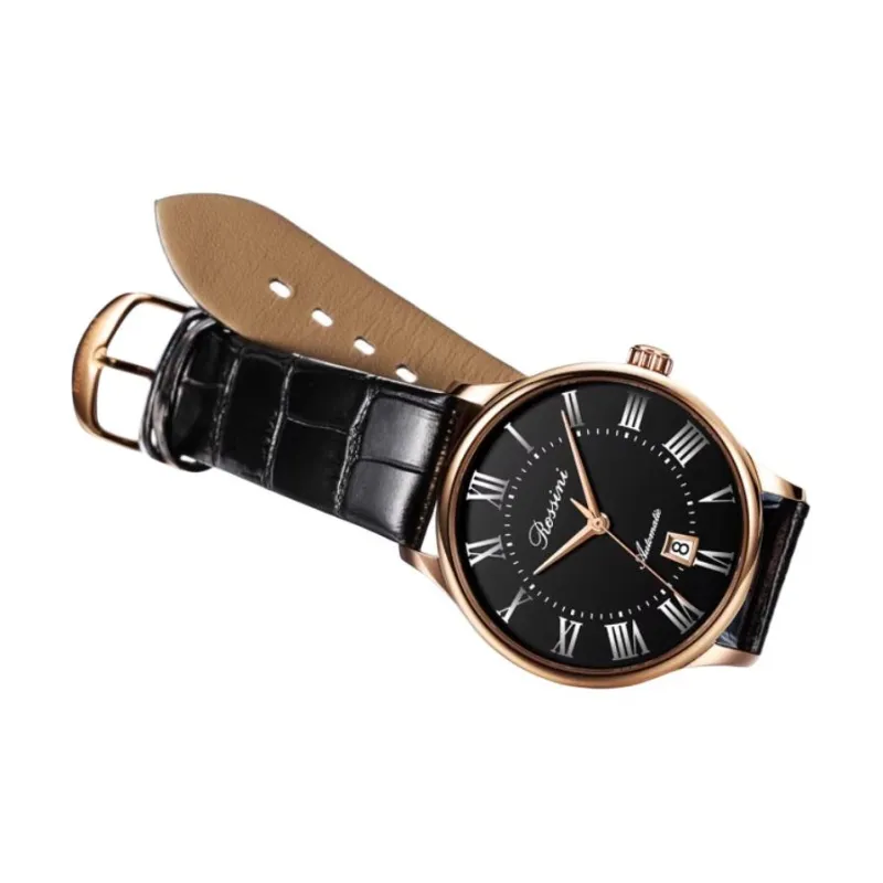ROSSINI Mechanical Movement Cowhide Strap Watch Women's Watch Black Dial-1