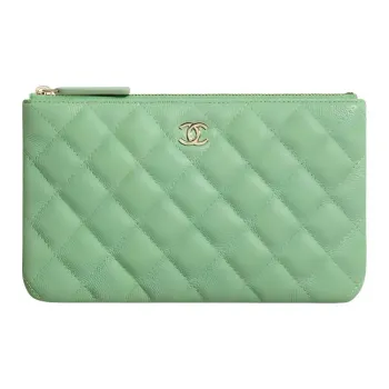 CHANEL Grain Embossed Calfskin & Metal Wallet, Clutch Women's Green