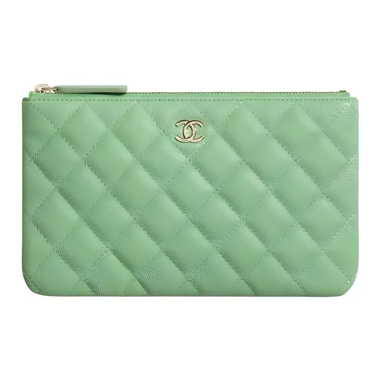 CHANEL Grain Embossed Calfskin & Metal Wallet, Clutch Women's Green-0