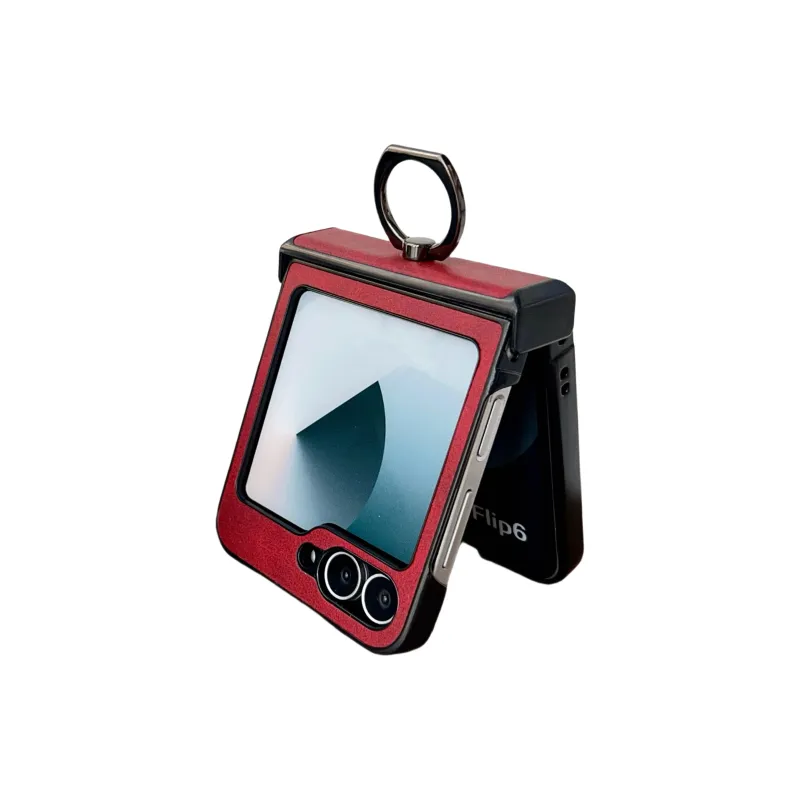 ZHUOJI Small Bull Grain Ring Buckle Material Phone Cases Compatible With Samsung Z Flip 6/Z Flip 5/Z Flip 4/Z Flip 3-0