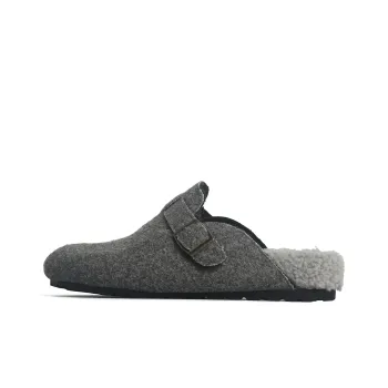 CHENTER KATER Rubber Sole Fuzzy Slip Resistant Wrap toe Slippers Women's Light Gray Warm Bokken Shoes
