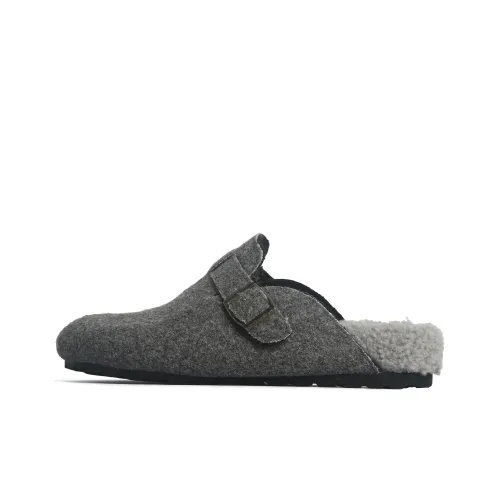 CHENTER KATER Rubber Sole Fuzzy Slip Resistant Wrap toe Slippers Women's Light Gray Warm Bokken Shoes