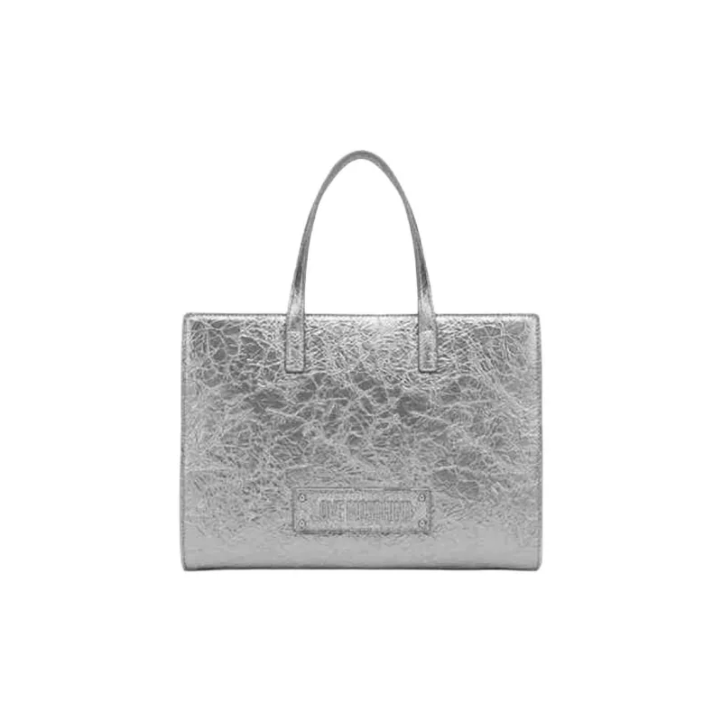 LOVE MOSCHINO Artificial Leather Tote Bag Shopping Bag Shoulder Bag Handbag Medium Size Women's Silver-0