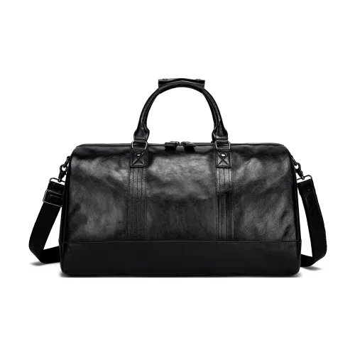 FAIRWHALE Top Grain Cow Leather Travel Bag 40L Unisex Black