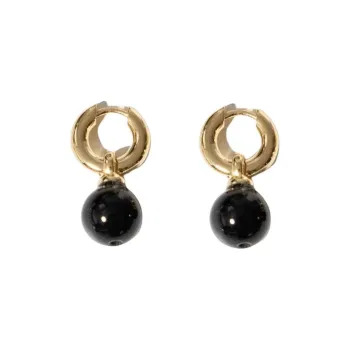 3 2 1 Partez! Brass 18K Gold-Plated Onyx Earrings Women's Gold