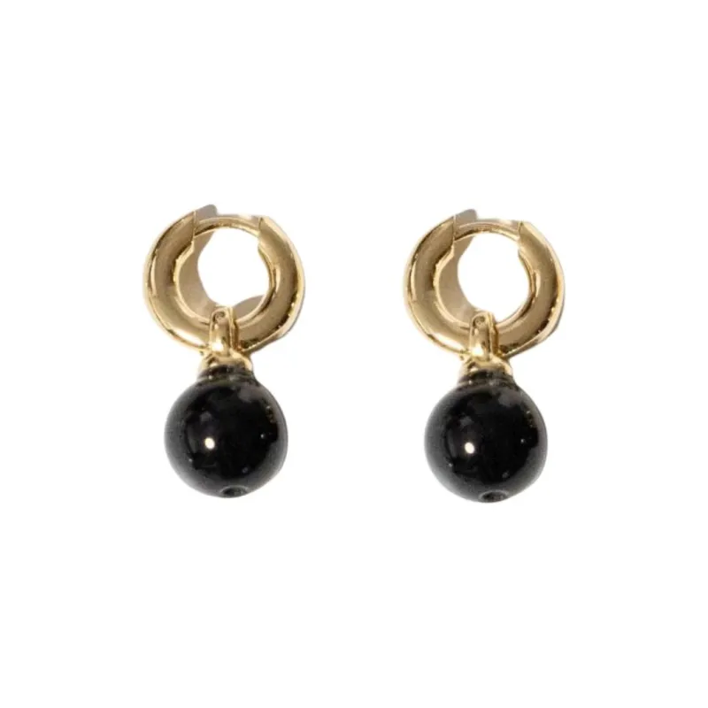 3 2 1 Partez! Brass 18K Gold-Plated Onyx Earrings Women's Gold-0