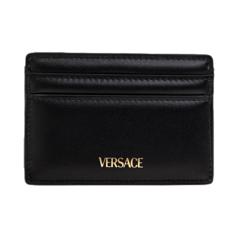 VERSACE Leather Card Holder Men's Black-1