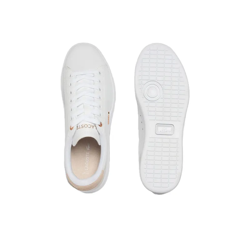 LACOSTE Carnaby Slip Resistant Low Top Skateboard Shoes Women's White Pink-4