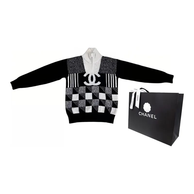 CHANEL FW22 Sweater Women's Spring Outfit Black White-2