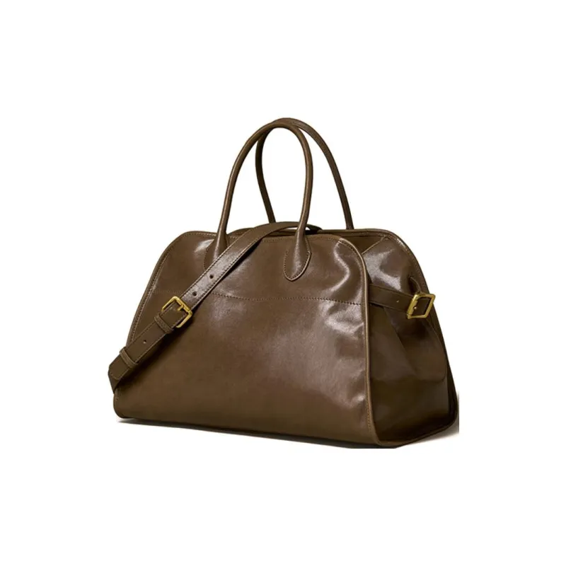 KAISER Cow Leather Shoulder Bag, Crossbody Bag, Handbag Large Size Women's Cognac/Black/Khaki-5