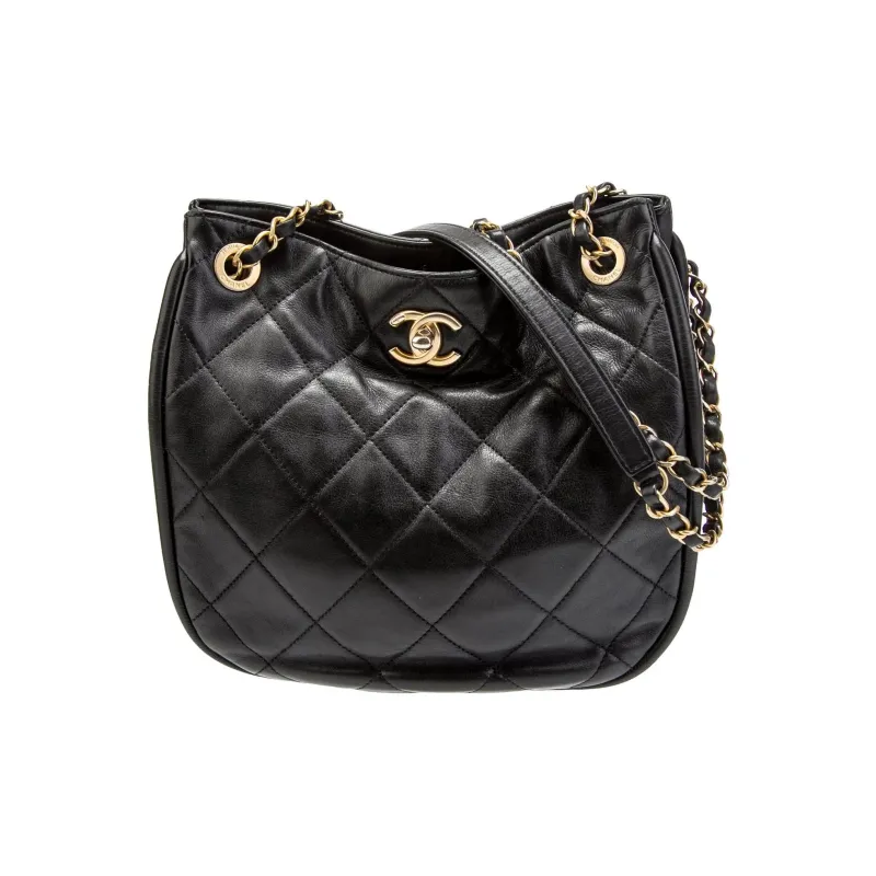CHANEL Calfskin Tote Bag, Shopping Bag, Hippie Bag, Handbag, Shoulder Bag, Crossbody Bag Women's Black-1