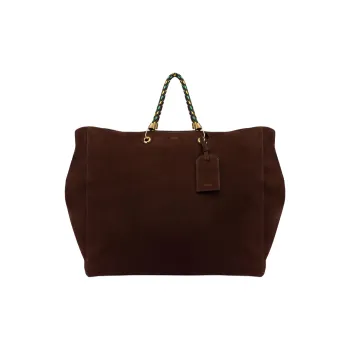 MOSCHINO Suede Tote Bag Shopping Bag Shoulder Bag Crossbody Bag Handbag Large Size Women's Deep Red