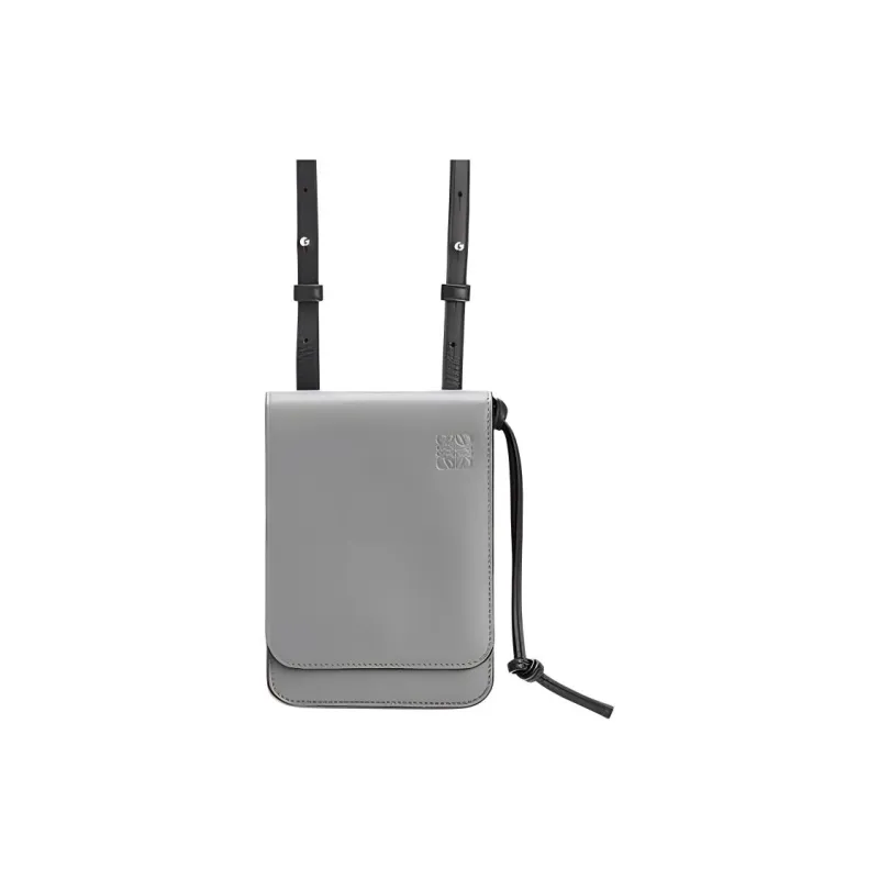 LOEWE Gusset Smooth Calf Leather Shoulder Bag Crossbody Bag Men's Gray-3