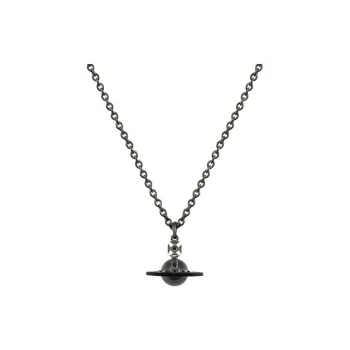 Vivienne Westwood Ruthenium, Enamel, Zircon, Diamond Saturn Globe Black Ceramic Enamel Track Necklace Unisex Black